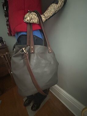 3 Coordinating Grey Leather Bag Set